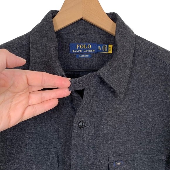 Polo by Ralph Lauren Heather Charcoal Gray Flannel Classic Fit Shirt - Picture 5 of 6